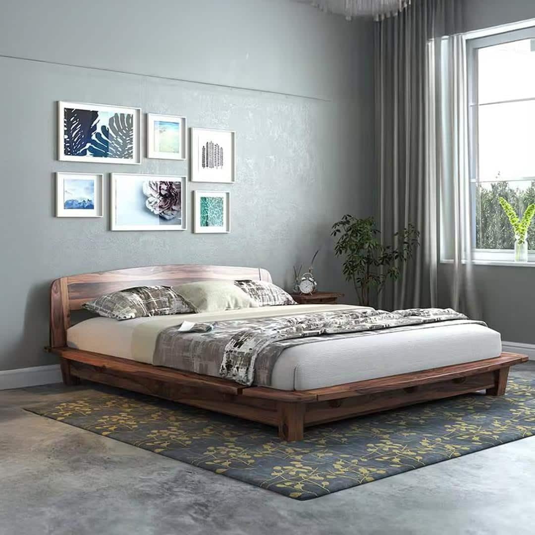 Tahiti Queen Size Bed for Bedroom (78 x 60 Inches), Solid Sheesham Wood Bed Without Storage, Teak Finish-image-18