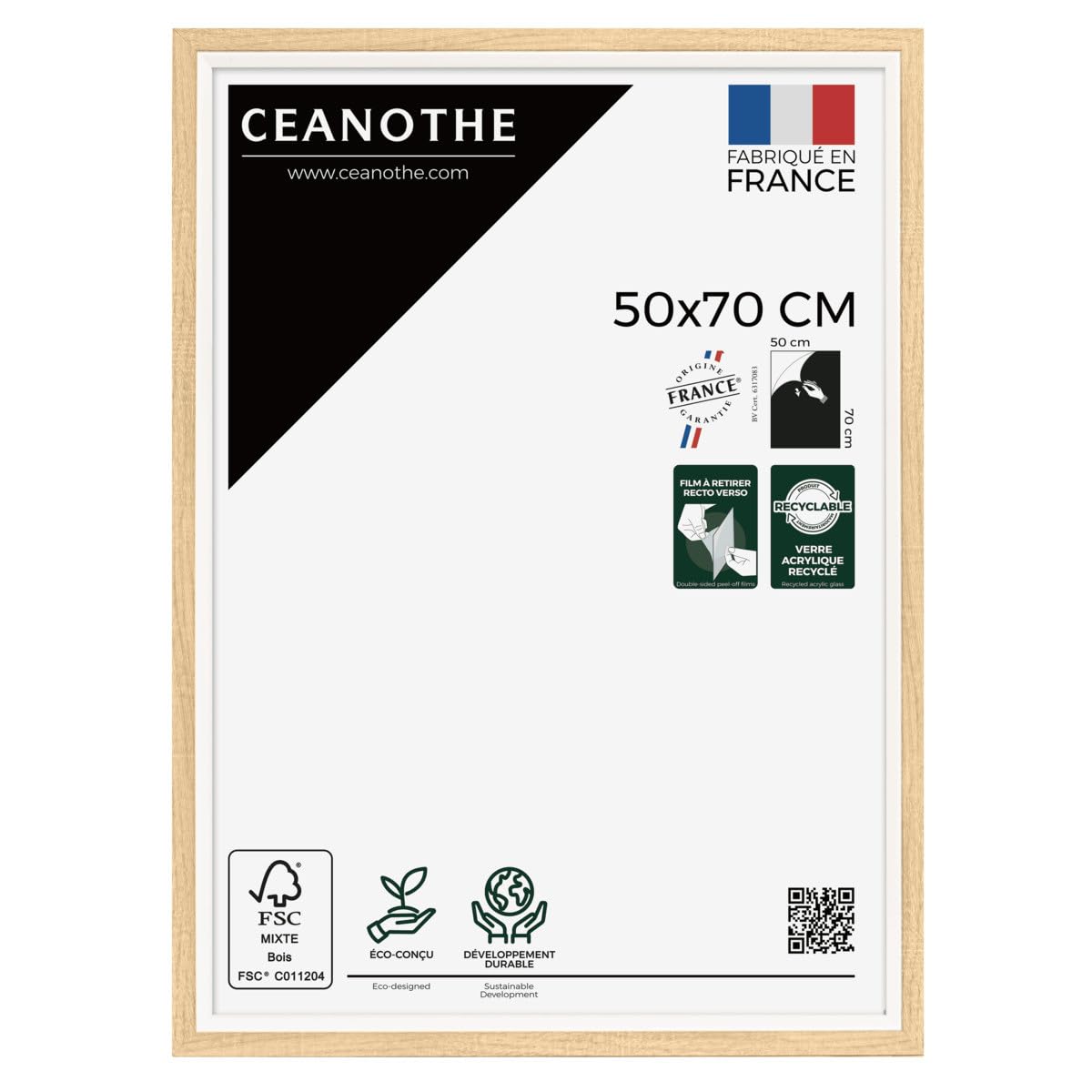 Ceanothe Cadre Photo 50x70 cm Brut et Blanc Convient au A2 et Affiche Poster Baguettes avec finition intérieure de la Collection Actual Verre acrylique Incassable Fabriqué en France