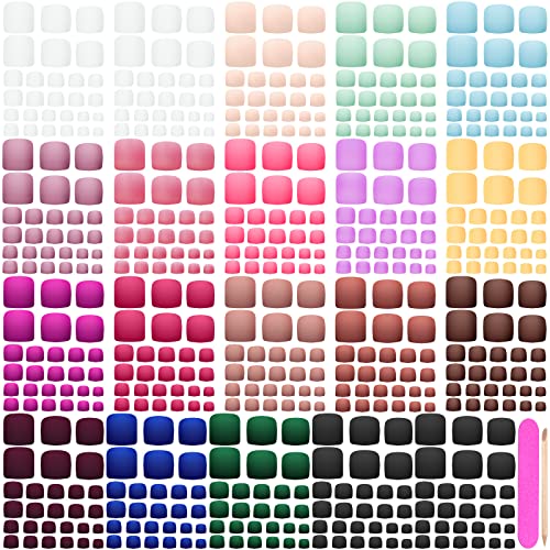 560 Pieces 20 Set False Toenails Artificial Toe Nails Fake Nail Toe Tips Kit 14 Sizes Full Cover with Nail Files and Stick for Nail Art Salon DIY Decoration (Retro Colors)