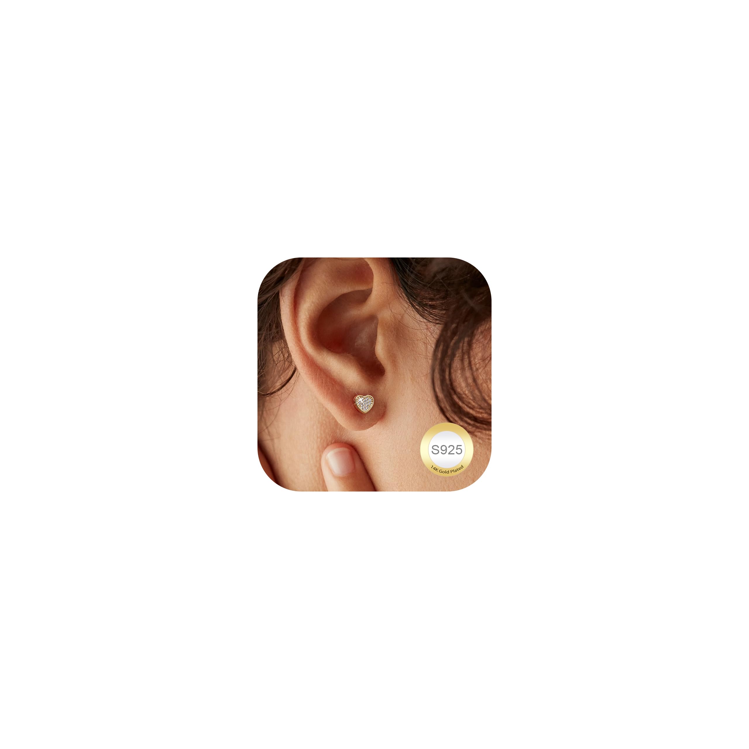 Dochais Pendientes chapados en oro de 14 quilates de plata de ley 925, pendientes hipoalergénicos, redondos, con forma de corazón, con micropavé 5 A+ circonitas Hip Hop joyas para hombre y mujer