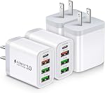 [4 Boîte] USB-C Chargeur mural, 35W 4-Port Quick 3.0+PD 3.0 Adaptateur de puissance USB Bloc de charge rapide compatible pour iPhone 16/15/14/14 Pro/14 Pro Max/14 Plus/13/12/11, XS/XR/X, Samsung Series, tablette