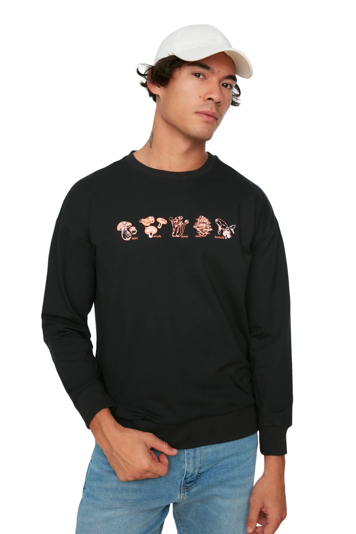 Trendyol Herren Schwarz Sweatshirt Mit Rundhalsausschnitt, Einfarbig, S, S