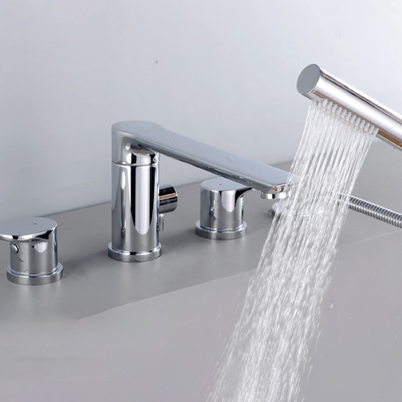 Rubinetto per Vasca Uscita Acqua Girevole Rubinetto per Vasca Miscelatore per Vasca Acqua Calda e Fredda Aeratore Riempitore per Vasca Rubinetto per Vasca con Doppia Maniglia in Ottone con doccetta