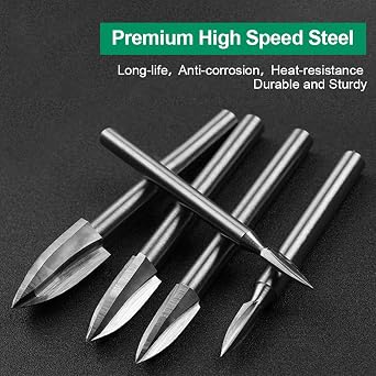 Wood Carving Drill Bits Set for Dremel Rotary Tool 5Pcs Engraving Drill Accessories Bit Wood Crafts Grinding Woodworking Tool with 1/8 Shank for DIY Carving Drilling Micro Sculpture