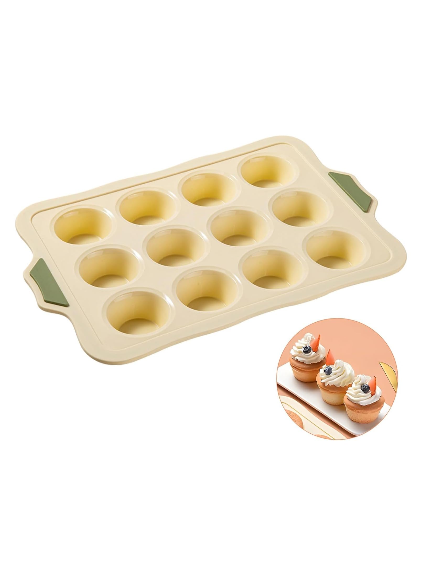KASTWAVE Nonstick Silicone Muffin Pan - 12 Cup Bakeware for Muffins, Cupcakes, Bread & Tarts - BPA Free, Easy Release & Dishwasher Safe (Beige)