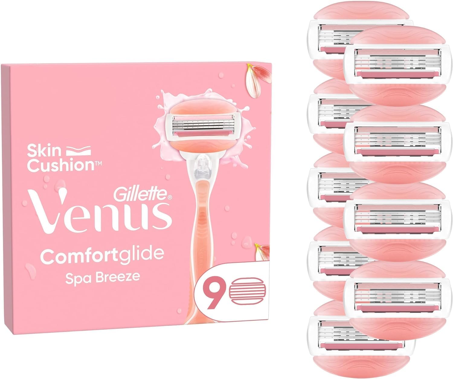 Gillette Venus Comfortglide Spa Breeze Rasierklingen für Rasierer Damen, 9 Ersatzklingen für Damenrasierer mit 3-fach Klinge