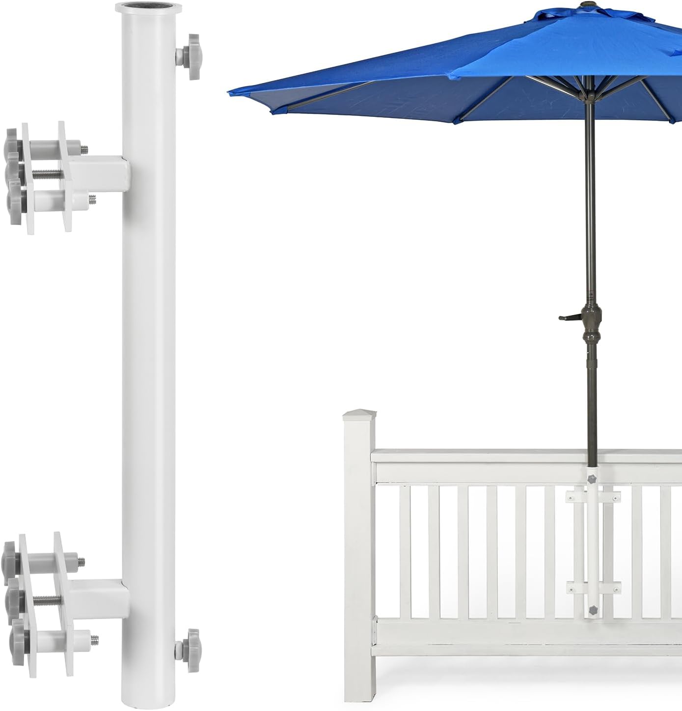 Heavy Duty 304 Stainless Steel Patio Umbrella Holder,Deck Umbrella Holder,for Outdoor Fixed Deck Railing Post(Range/3in-6in) Umbrella Deck Mount(Post, White)