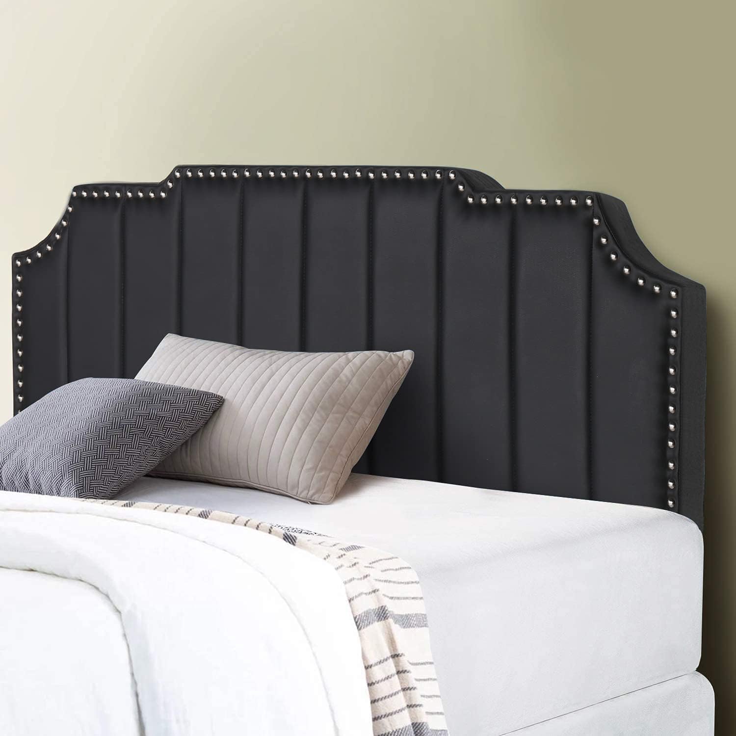 VECELO Faux Headboard Upholstered Heaboards Nail Trim Decor Modern Bed