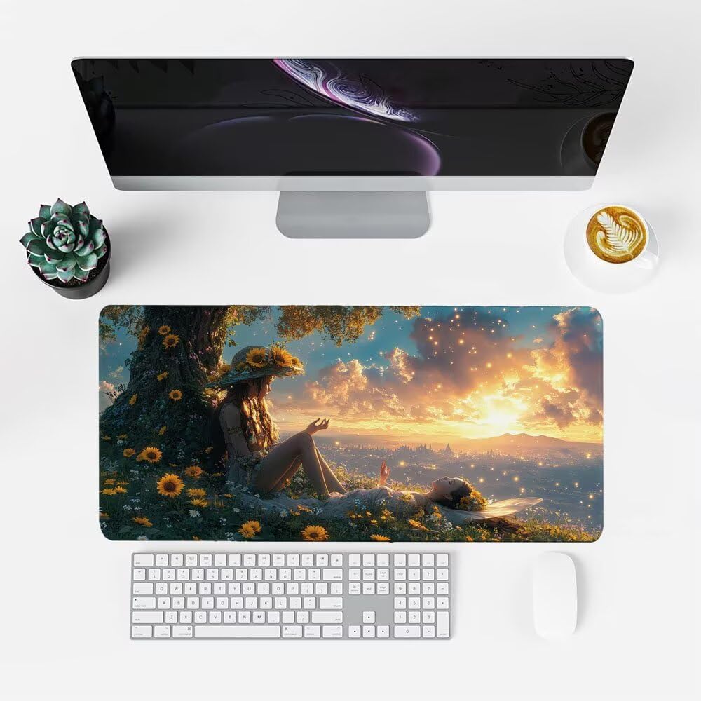 Tappetino Scrivania ragazza, Tappetino Gaming 1000x500x3mm Mouse Pad Vista Tappeto Mouse, Accessori Gaming, Ufficio Accessori, Migliora la Precisione e la Velocità, per Ufficio e Casa f-327