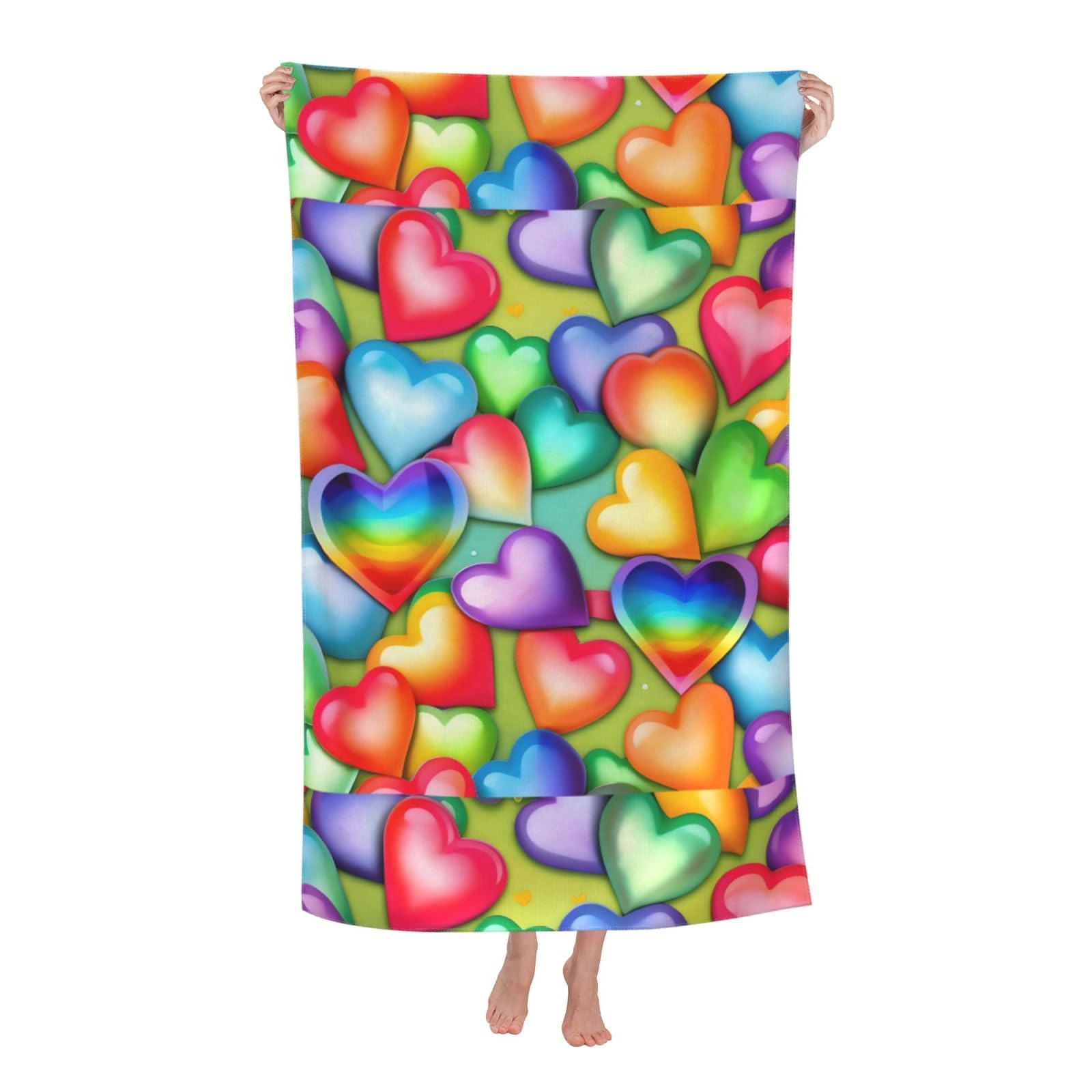 Cbaaghh Rainbow Hearts Print Adult Beach Towels,Beach & Pool Towel,Beach Towels,Towels For Camping