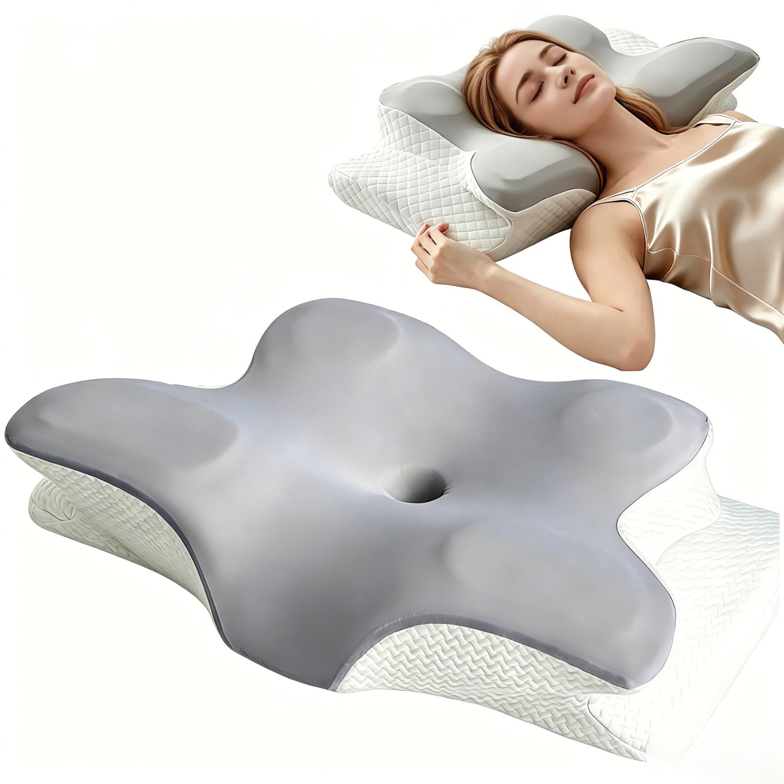 Cuscino Cervicale Per Dormire, Cuscino Ergonomico In Memory Foam, Adatto Per Chi Dorme Su Lati, Supini o Prono, Copriletto Rimovibile e Lavabile