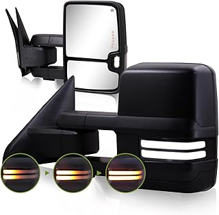 Switchback Towing Mirrors for 2009-2018 Dodge Ram 1500,2010-2018 Ram 2500 3500,Ram Classic 2019-2023,Power Heated Dynamic Turn Signal Backup Light Puddle Lamp Extendable Pair Set Tow Mirrors