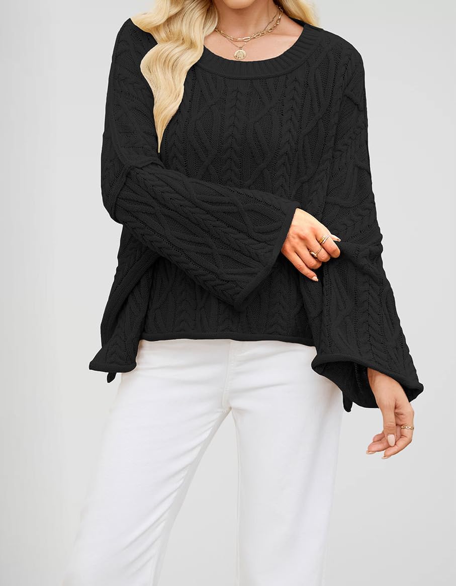 yoeasy Womens Cropped Sweaters Oversized Cable Knit Crewneck Long Sleeve Pullover Trendy Casual Loose Sweater Tops - Image 3