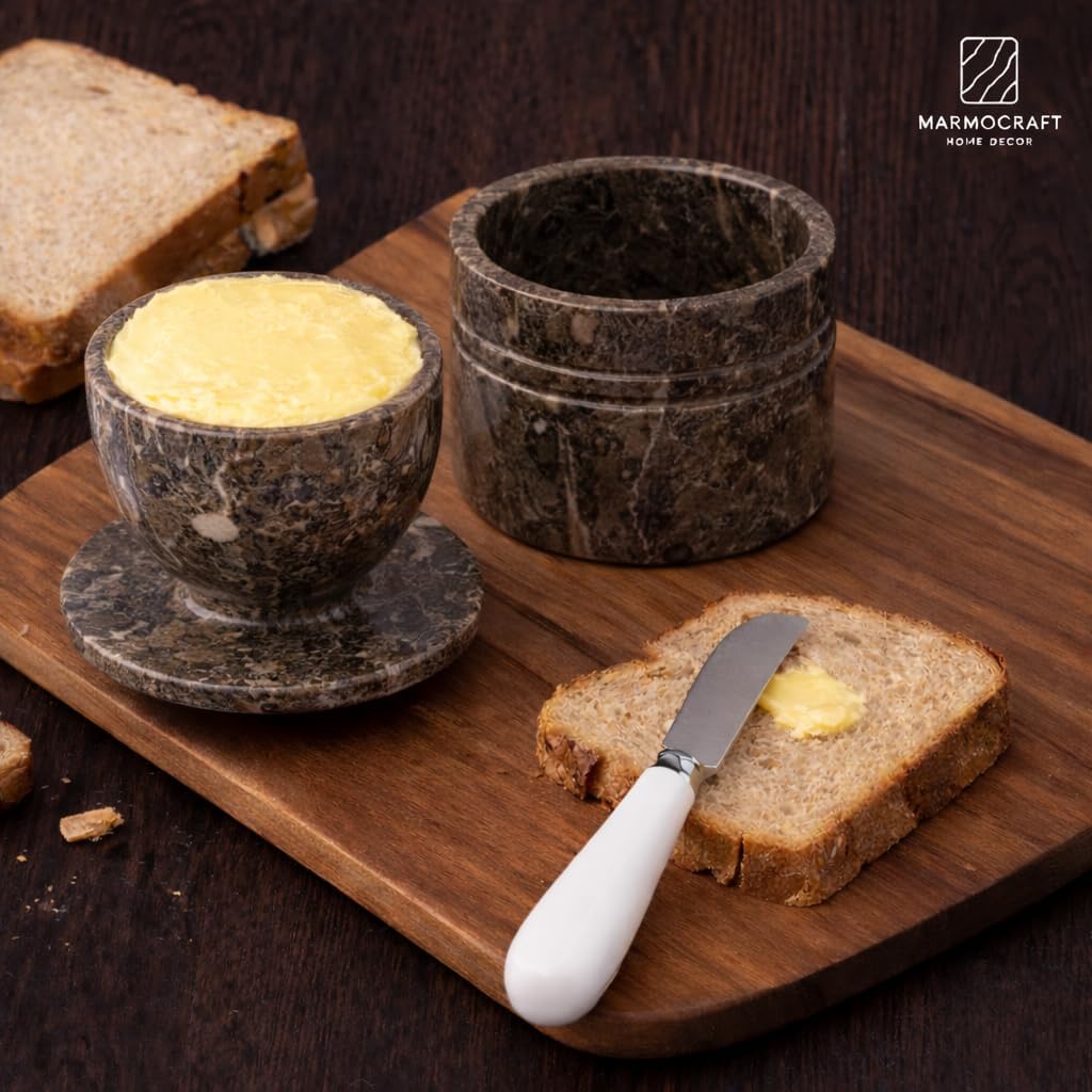 Marble Butter Keeper with Lid – Natural Stone French Butter Crock, Countertop Butter Dish Keeps Butter Soft & Spreadable, Kitchen Decor (Oceanic Stone)