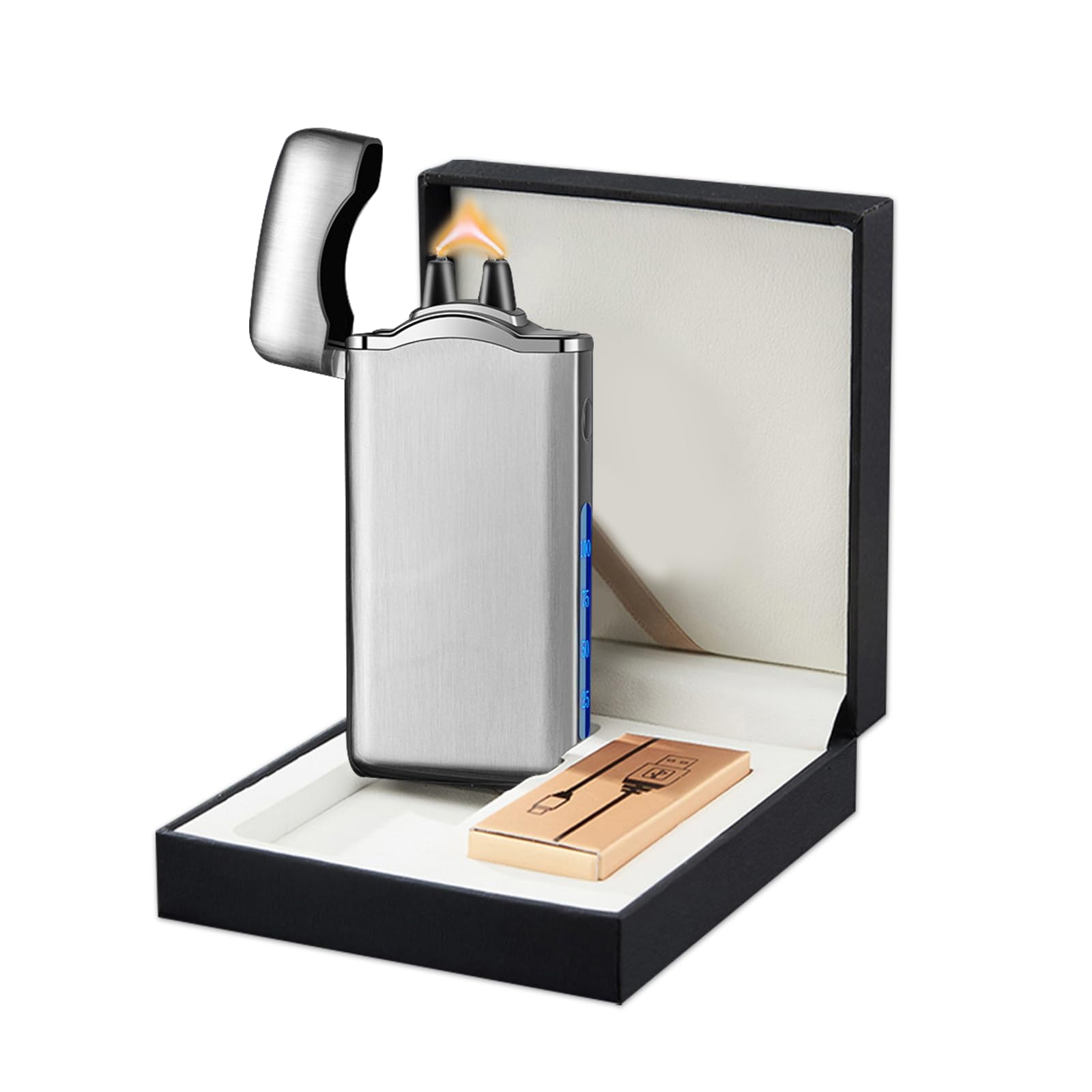 SKRFIRE Arc Lighter Fire Lighters Electronic Lighter Cool Lighters High Power Windproof Flame Metal Body with Battery Display Type C Rechargeable for Candle Camping Fireworks Gift Outdoor (Silver)