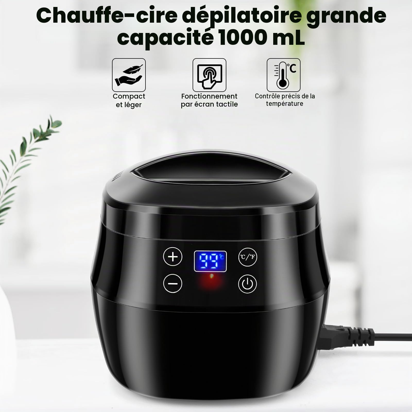 Fondeur De Cire électrique 1L Pour Fabrication De Bougies, Fondoir à Cire Avec Affichage LED Et Température Réglable, Kit Complet Avec Bec Verseur, Mèches, Autocollants Et Cuillère à Mélanger