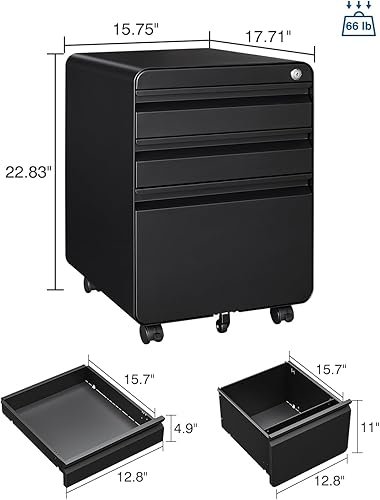 Miniatura 35 de Archivador de 2 cajones con cerradura, archivador de metal debajo del escritorio para tamaño carta/legal/A4, gabinete móvil de oficina en casa