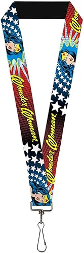 Cordón de hebilla hacia abajo, 1.0 pulgadas, cara de mujer maravilla con estrellas