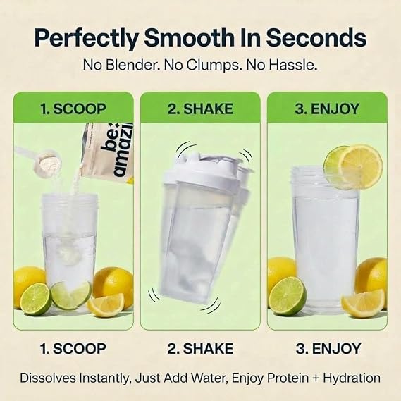 BE AMAZING Clear Vegan Protein Powder with Electrolytes 10g Pea Protein, No Added Sugar, Prebiotic Fiber, Coconut Water, Gluten Free, Dairy Free, Non-GMO Lemon Lime, 20 Servings