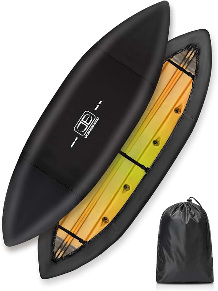 OCEANBROAD Capa de caiaque extra ampla, resistente à água, resistente a raios UV, canoa, canoa, pesca, proteção contra poeira para armazenamento ao ar livre, adequada para comprimento de 3,3 a 3,6 m