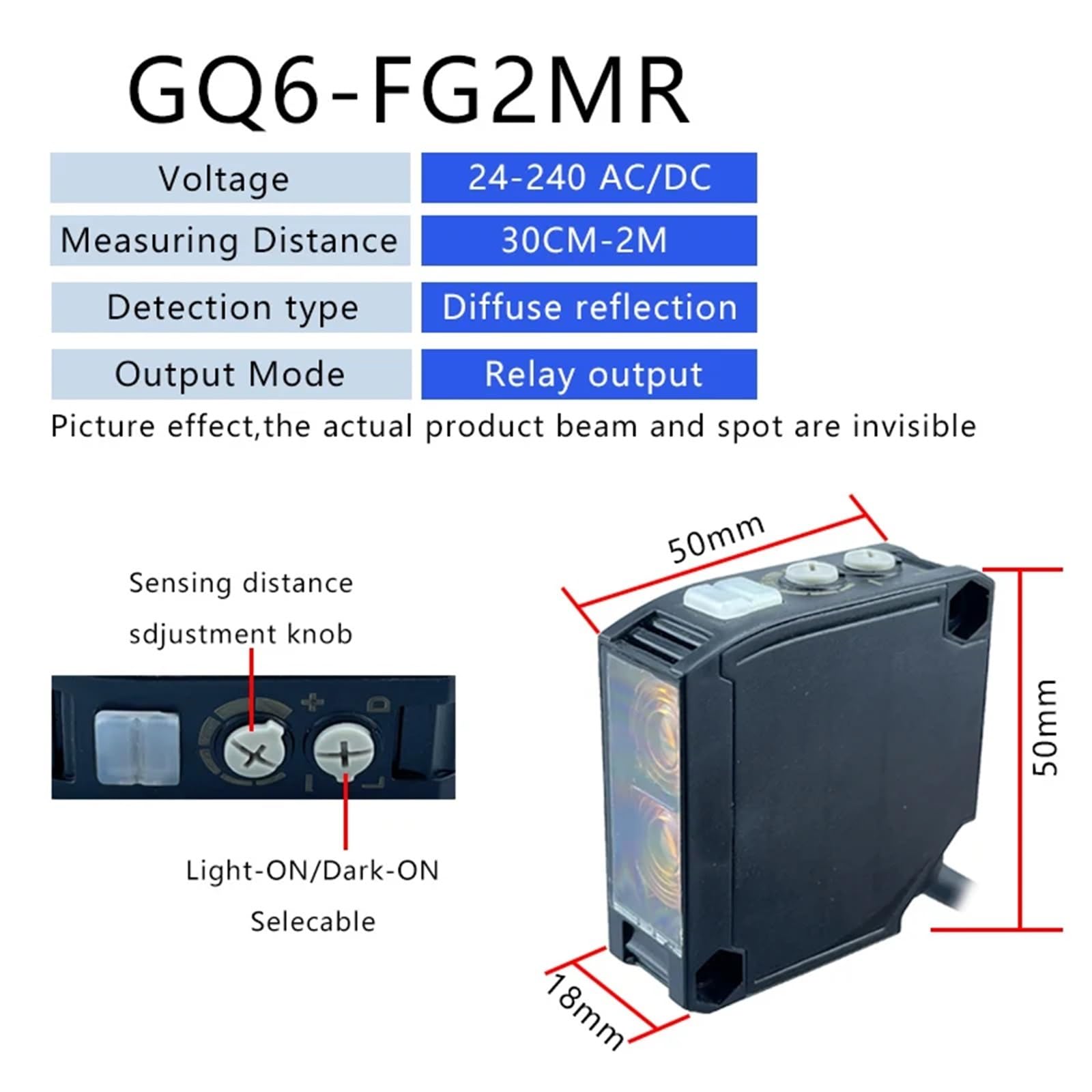 1PCS Sensor E3JK-RR12 Retro-Reflective 24-240V DC/AC Universal Relay Output Square Optical Switch(GQ6-FG2MR)