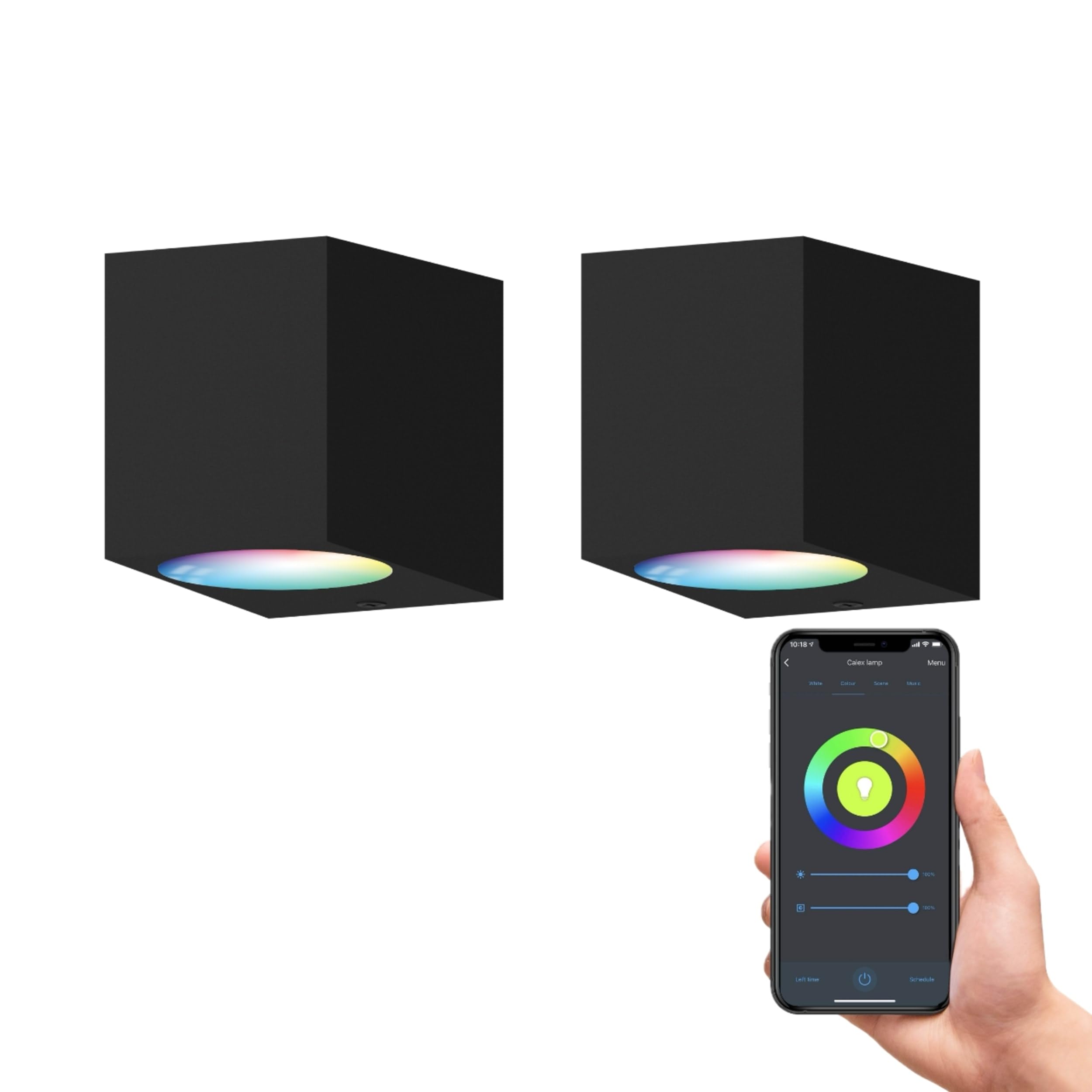 Calex Black Smart Led Wall Lamp Downlight, Smart Outdoor Light, App Controlled Bulb, 2-Pack
