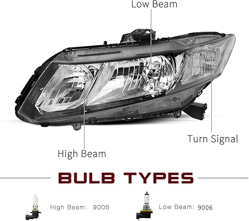 Miniatura 55 de JSBOYAT Conjunto de faros delanteros para Honda Civic 4Dr Sedan 2012-2015 2012-2013 Honda Civic 2Dr Coupe OE Style (Faro izquierdo del conductor)