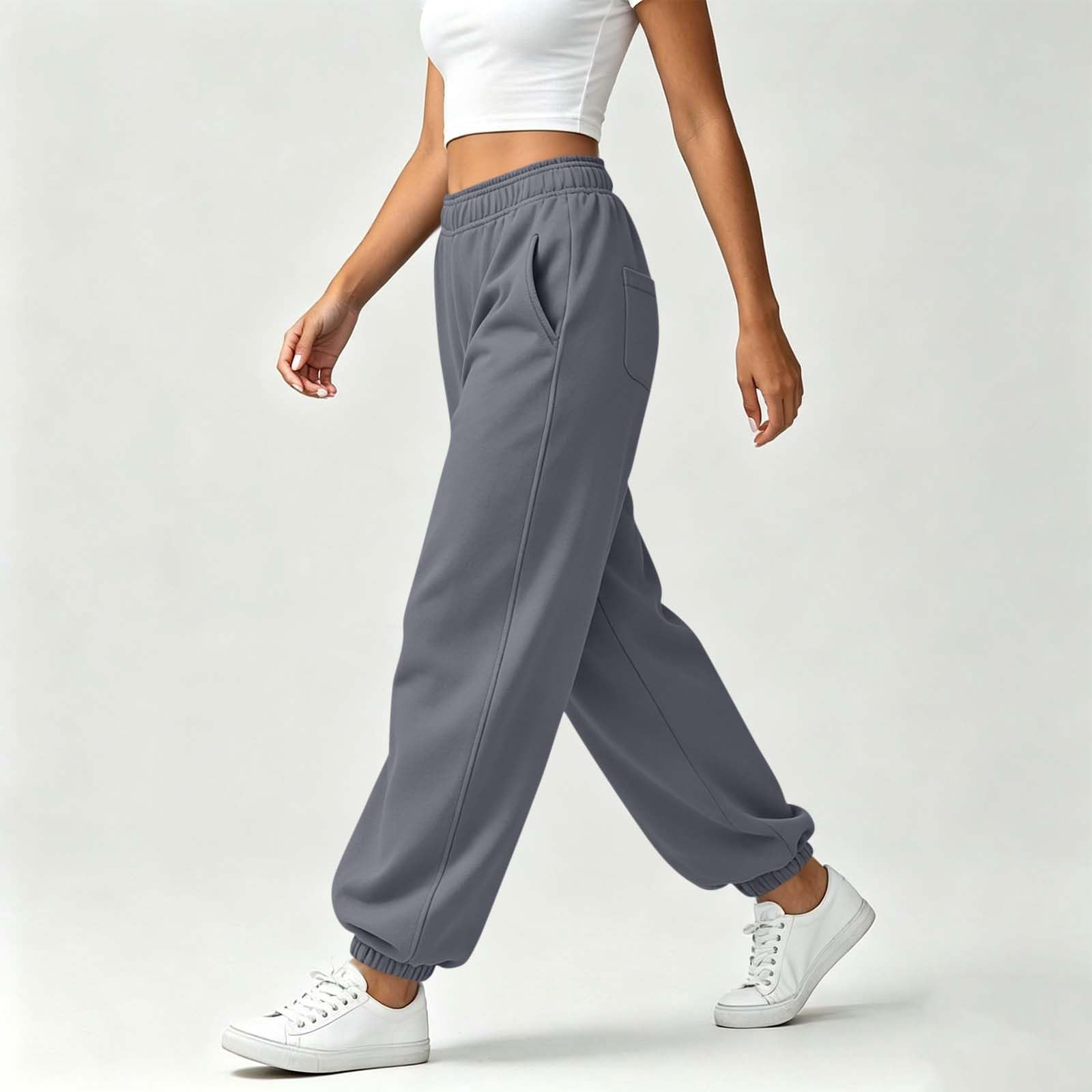 Pantaloni da Jogging Donna Pantaloni Sportivi Vita Alta Pantalone a Gamba Larga Larghi e Morbidi Pantalone Baggy con Tasche Tinta Unita Pants Lunghi con Coulisse Regolabile per Yoga e Fitness