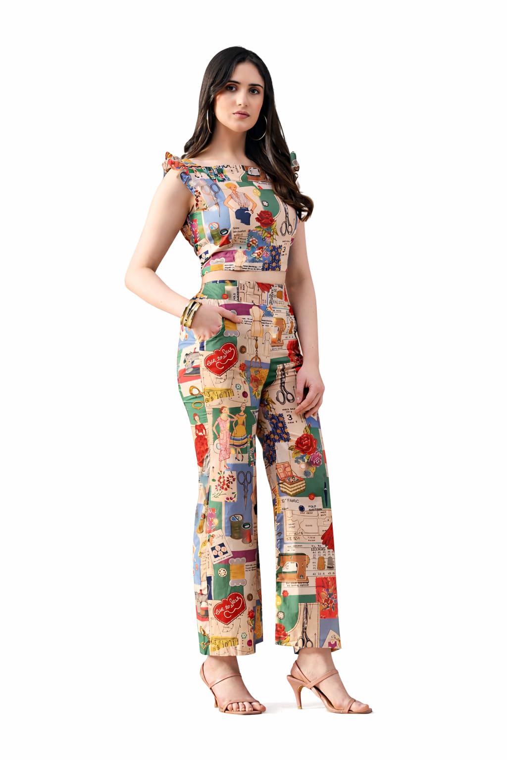 Women Printed Co-Ord Set | Crop Top & Wide Leg Palazzo Pants | Cotton Blend Casual Summer Outfit for Women-image-34