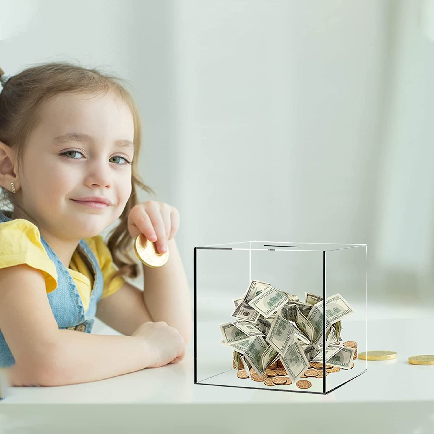 Salvadanaio Trasparente In Acrilico Per Adulti E Bambini, 20x20x13 Cm, Non Apribile, Da Rompere Per Aprire, Cassaforte Per Risparmiare Monete E Banconote