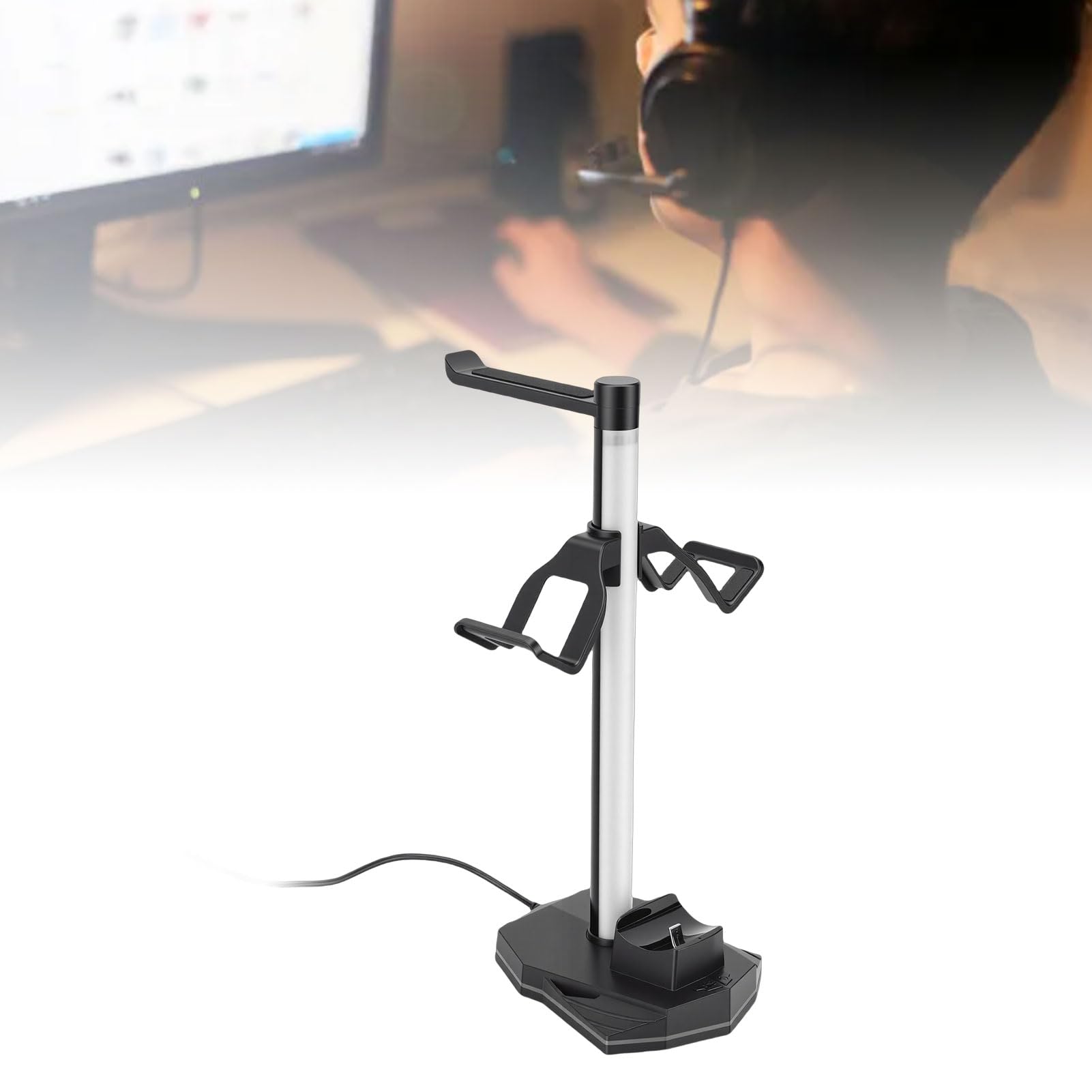 Supporto per Cuffie con Caricatore USB, Supporto per Cuffie Doppio per da Gioco RGB con 3 Porte di Ricarica USB, Adatto per Giochi da Tavolo, Giochi da Tavolo, Accessori