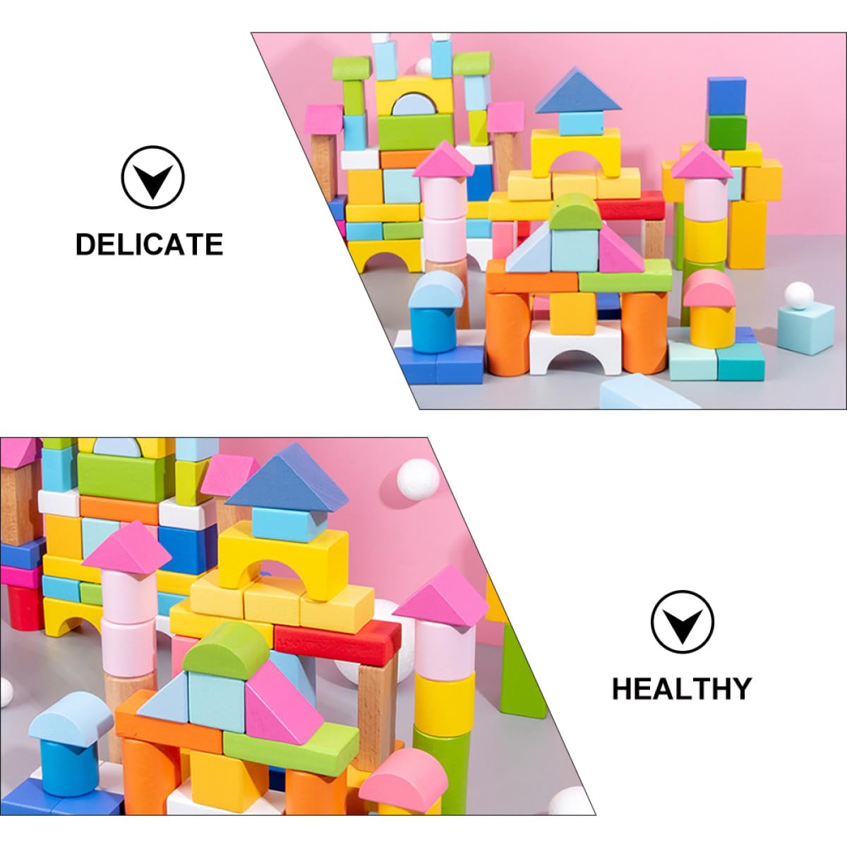 Toyvian Blocchi di Costruzione in Legno 100 Pezzi per Bambini Forme Geometriche, Superficie Levigata e Bordi Arrotondati, Giocattolo Educativo per Gioco e Apprendimento