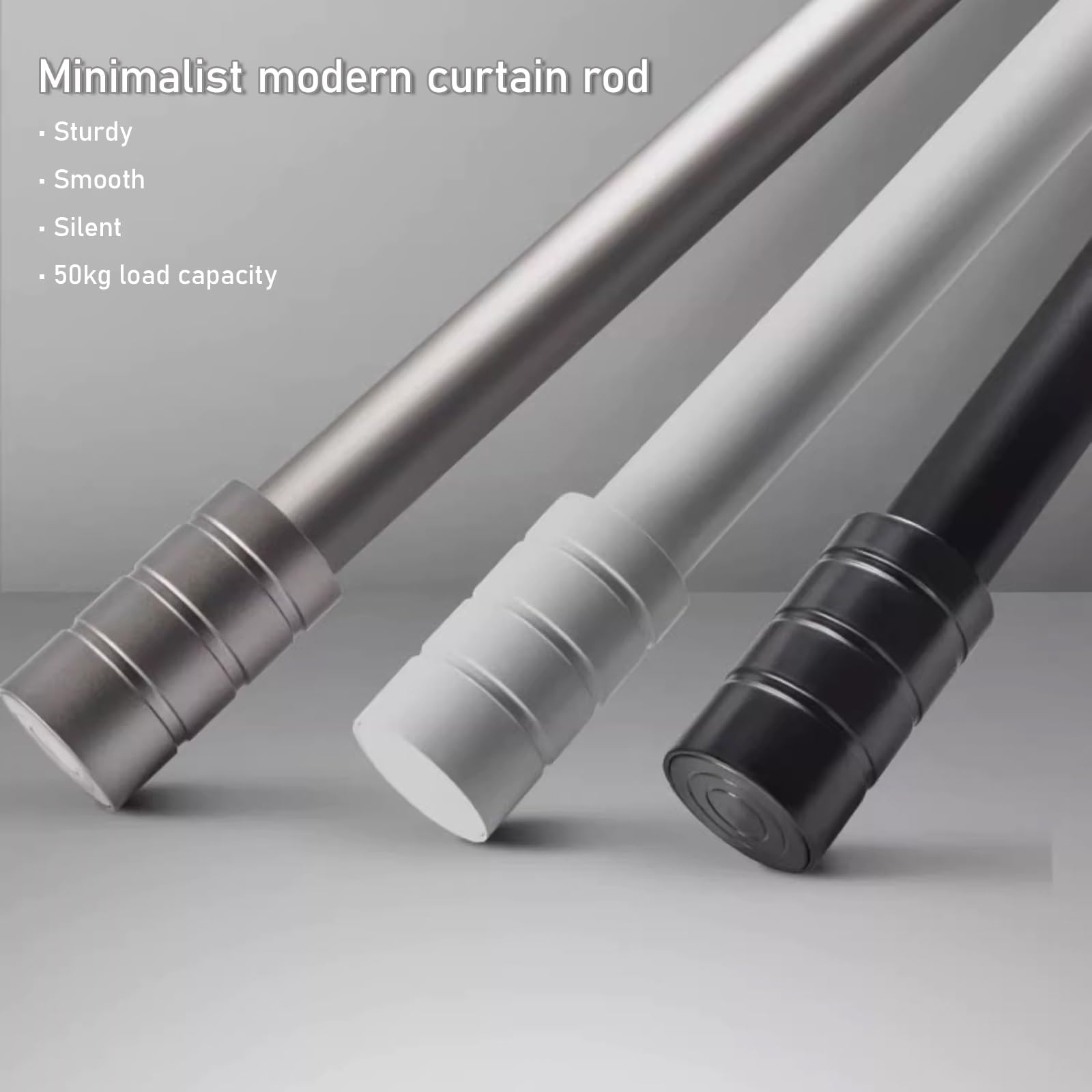 Wytrzymałe aluminiowe karnisze 100 cm – szare podwójne pręty z cichymi pierścieniami i wspornikami wpuszczanymi do zasłon przezroczystych i zaciemniających w salonie i sypialni