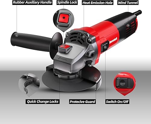 Miniatura 9 de Amoladora angular, amoladora eléctrica de 7.5 amperios y 4 12 pulgadas, 12000 RPM con muelas de corte y rectificado, disco de solapa y mango