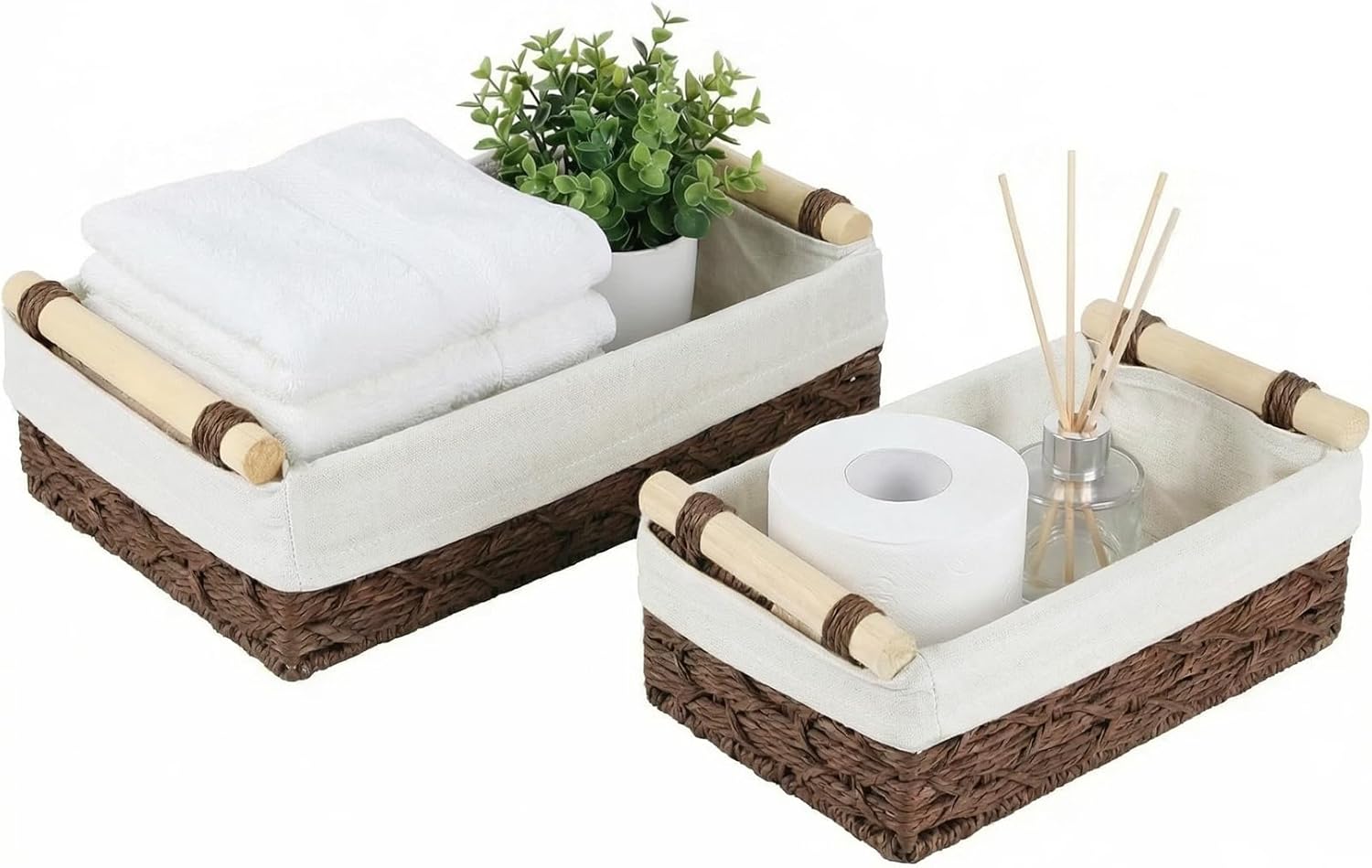 Bathroom Storage Basket Organizer Wicker Baskets for Organizing Closet Kitchen Makeup Basket Storage Bins for Countertop,Under shelf,Toilet Rope Paper Baskets for Toilet Tank Top,Large Small Basket