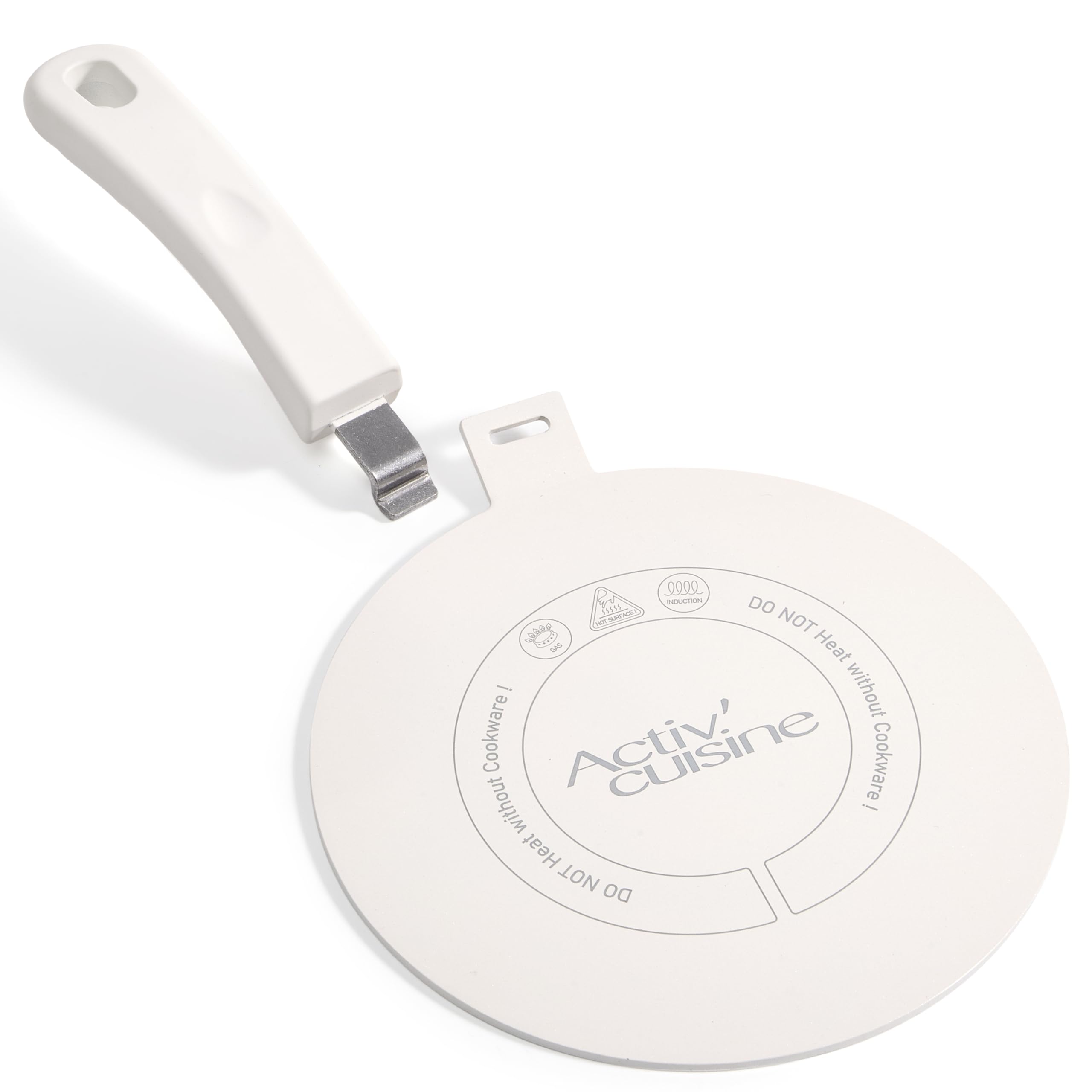 ACTIV CUISINE Induktion Adapterplatte 24 cm Induktionsadapterplatte mit abnehmbarem Griff Moka Induktionskochteller Adapter Edelstahl für die Verwendung von Kochgschirr auf Induktion, Weiß