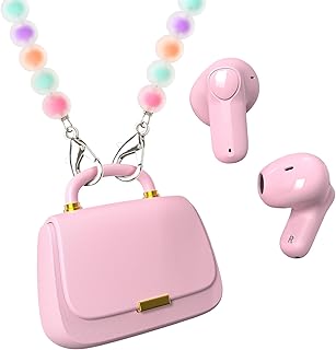 ANCwear Auriculares inalámbricos Bluetooth con diseño de Bolso de Mano, Auriculares de Sonido verdaderamente inalámbricos (Rosa/Color)