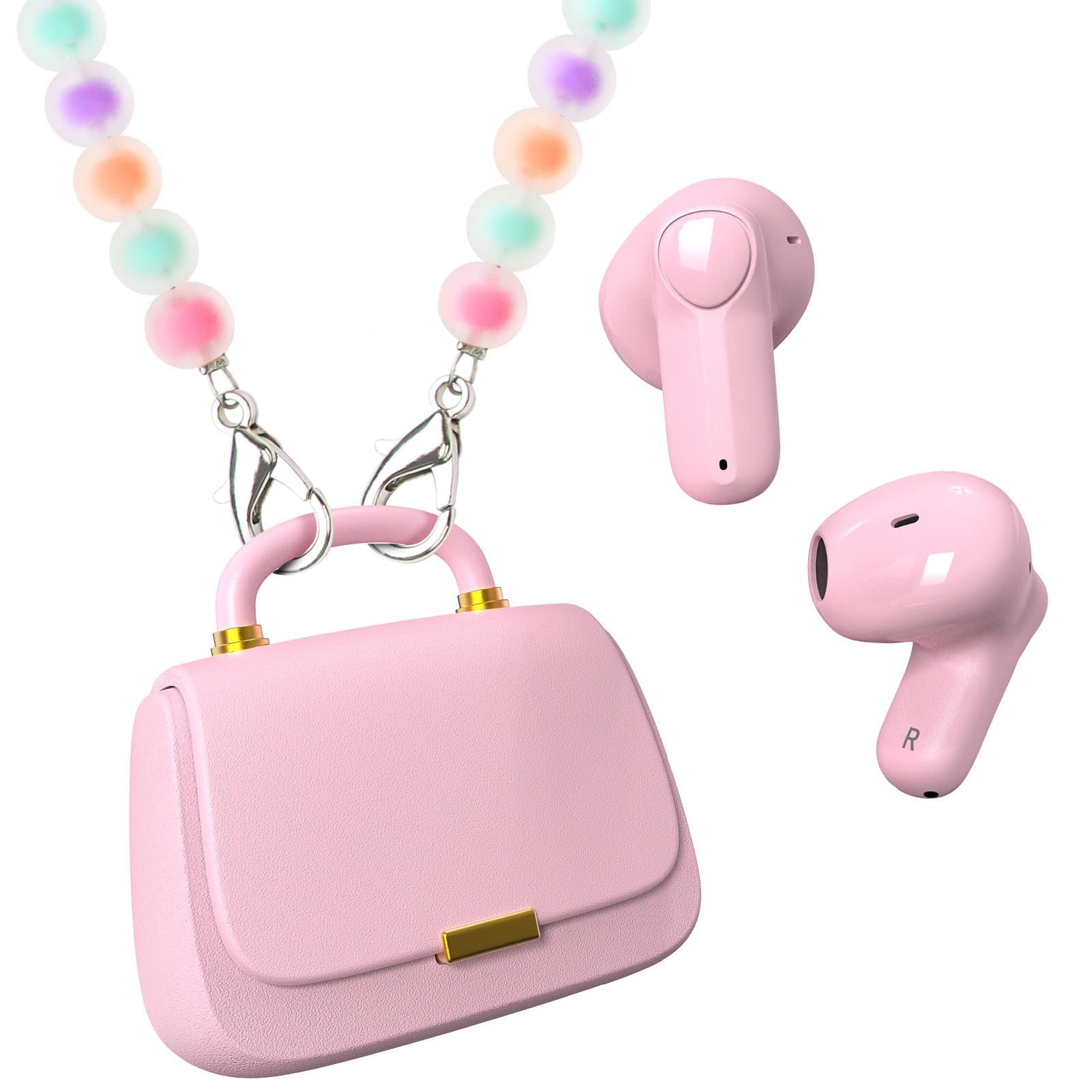 ANCwear Earbuds - Earbuds Bluetooth elegante custodia a mano (Rosa/Colore)