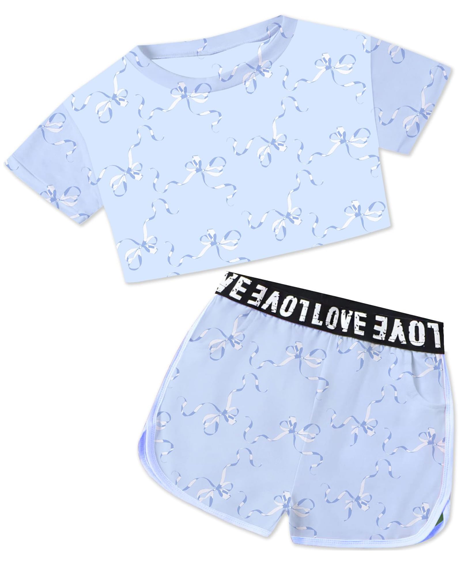 Betusline Girls 2 Piece Summer Outfits,Kids Casual Short Sleeve Crop Top & Cargo Jogger Pants Sets,4T-14Y