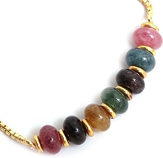 Gempires Multi Color Quartz Bolo Bracelet, Healing Stone Bracelets for Women, Bracelet for Sister, 14k Yellow Gold Plated Adjustable Chain