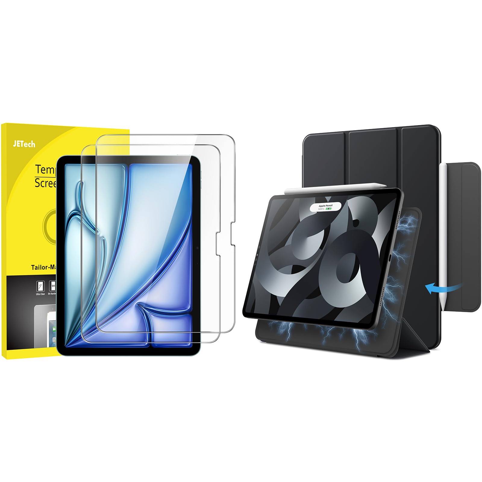 JETech per iPad Air 11 Pollici M3/M2 (2025/2024) Pellicola Protettiva e Custodia Magnetica Pacchetto