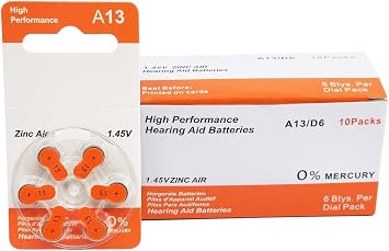 Unbranded Hearing Aid Batteries Premium Size 13 Zinc Air Mercury-Free 1.45V 60 Batteries
