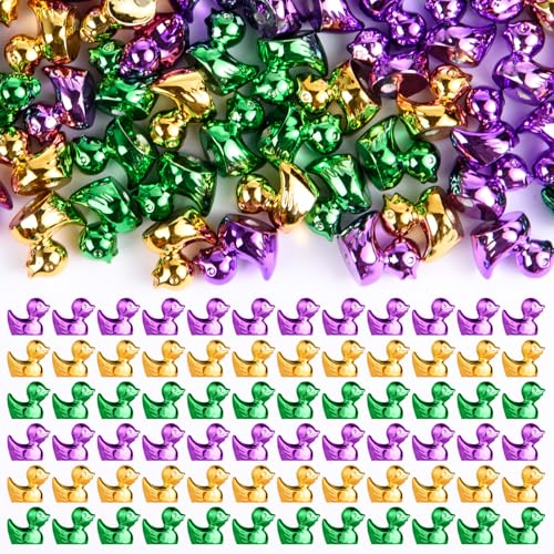 Festanlee 120 Pcs Shiny Mini Duck Figurines Metallic Color Tiny Duck Figures to Hide and Seek Micro Garden Landscape Potted Plants Decoration DIY Crafts for Birthday Party Gift (120 Mardi Gras Color)