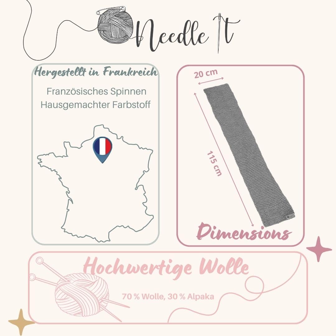 Komplettes Strickset für Anfänger mit Stricknadeln - Strickschal aus Wolle - Geschenkidee (Grau)