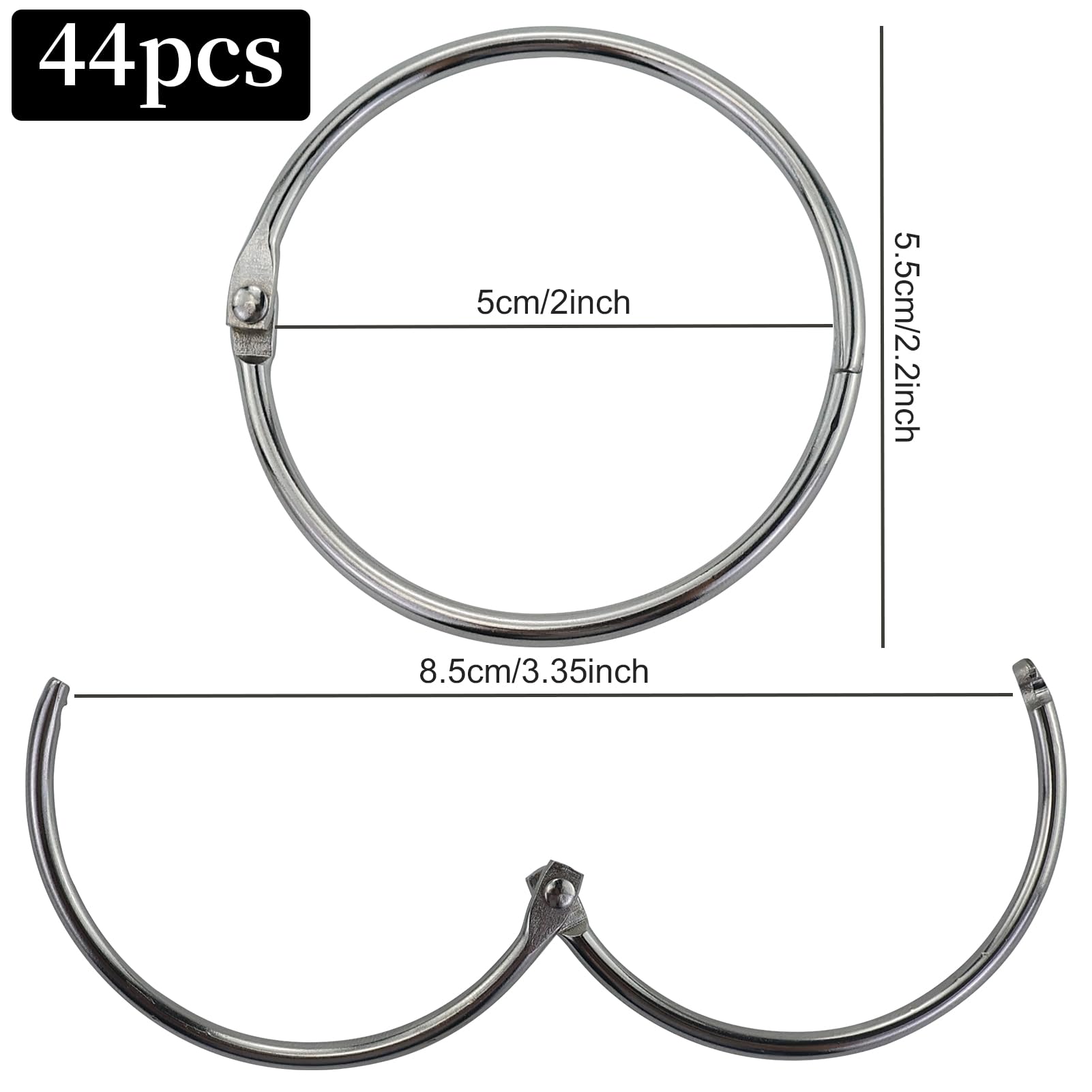 44 Pezzi 50mm Anello Rotundità Apribile Anelli con Scatola,Anelli rilegatura in Metallo,Anelli Tenda Doccia,Argento Acciaio Inox Anelli Portachiavi,per Documenti,Scuola