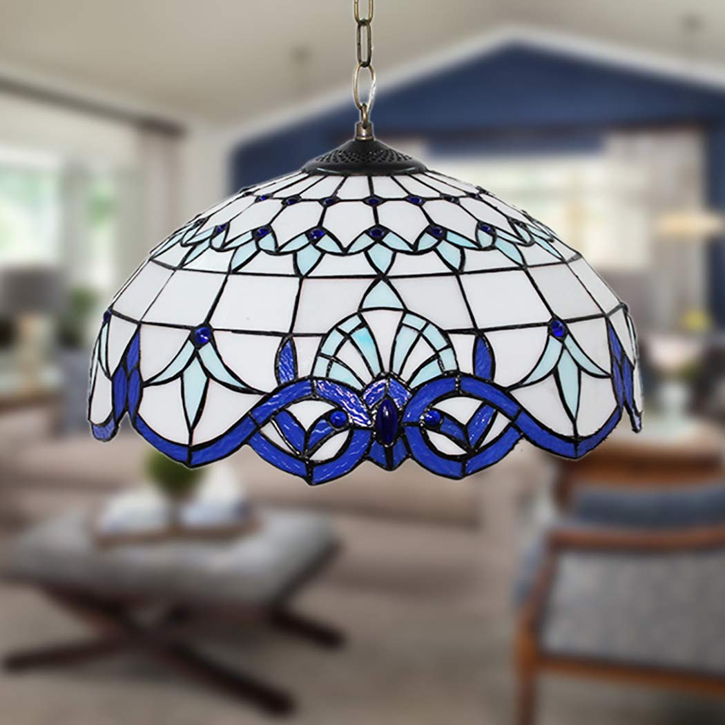 Suspension en vitrail Bleu et Blanc pour Salle à Manger ou Cuisine, 40 cm (40 cm)