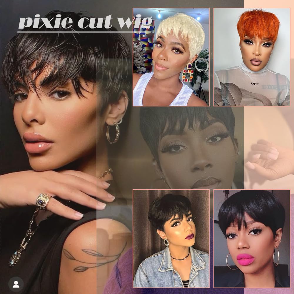 Amazon.com : YKHJH Pixie Cut Wig Human Hair,Glueless Wigs  display picture 1