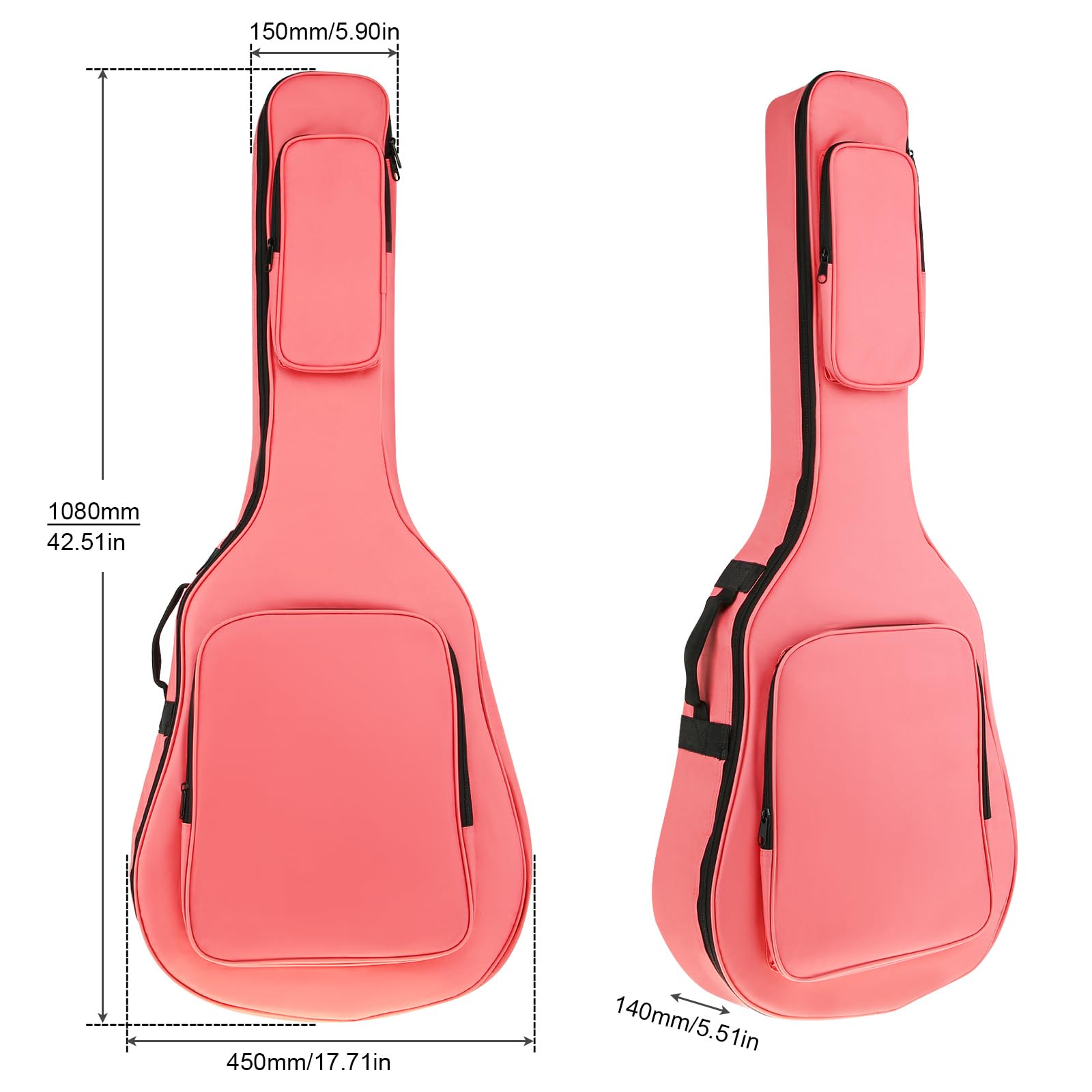 12 mm de Rembourrage d'épaisseur imperméable en Tissu Oxford Gris Grey Guitar Gig Sac pour 40 41 Pouces Guitare Acoustique avec Sangle de Cou, étui de Guitare Doux (Rose)