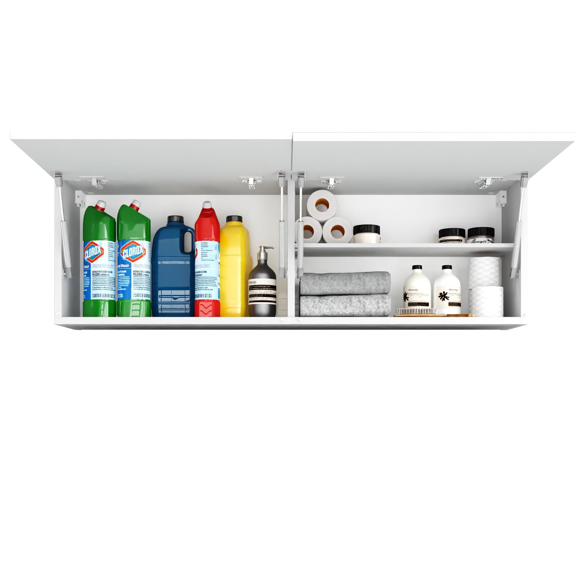 Badezimmerschrank Laura Hängeschrank Badezimmermöbel Klappbarer Badezimmer Wandschrank Teleskopöffnung - Mattweiß/Mattweiß, Maße 39 x 120 x 23 cm