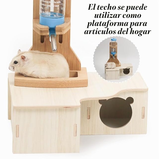 Foto 6 de 8 de RHQFDM Casa de Madera para hámster Casa para Roedores Escondite para hámster Ecketage hábitat para jerbos